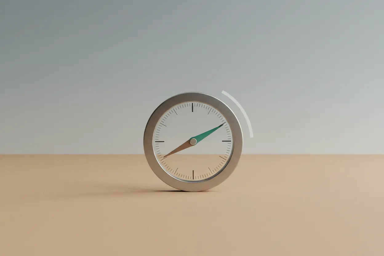 Modern compass needle shifting to a new heading on a clean dial, symbolizing a company culture shift.